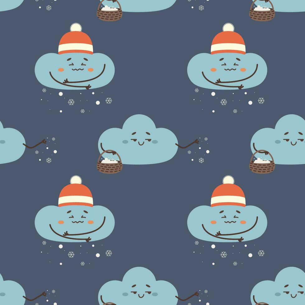 pattern seamless snow cloud, cold, character, vector