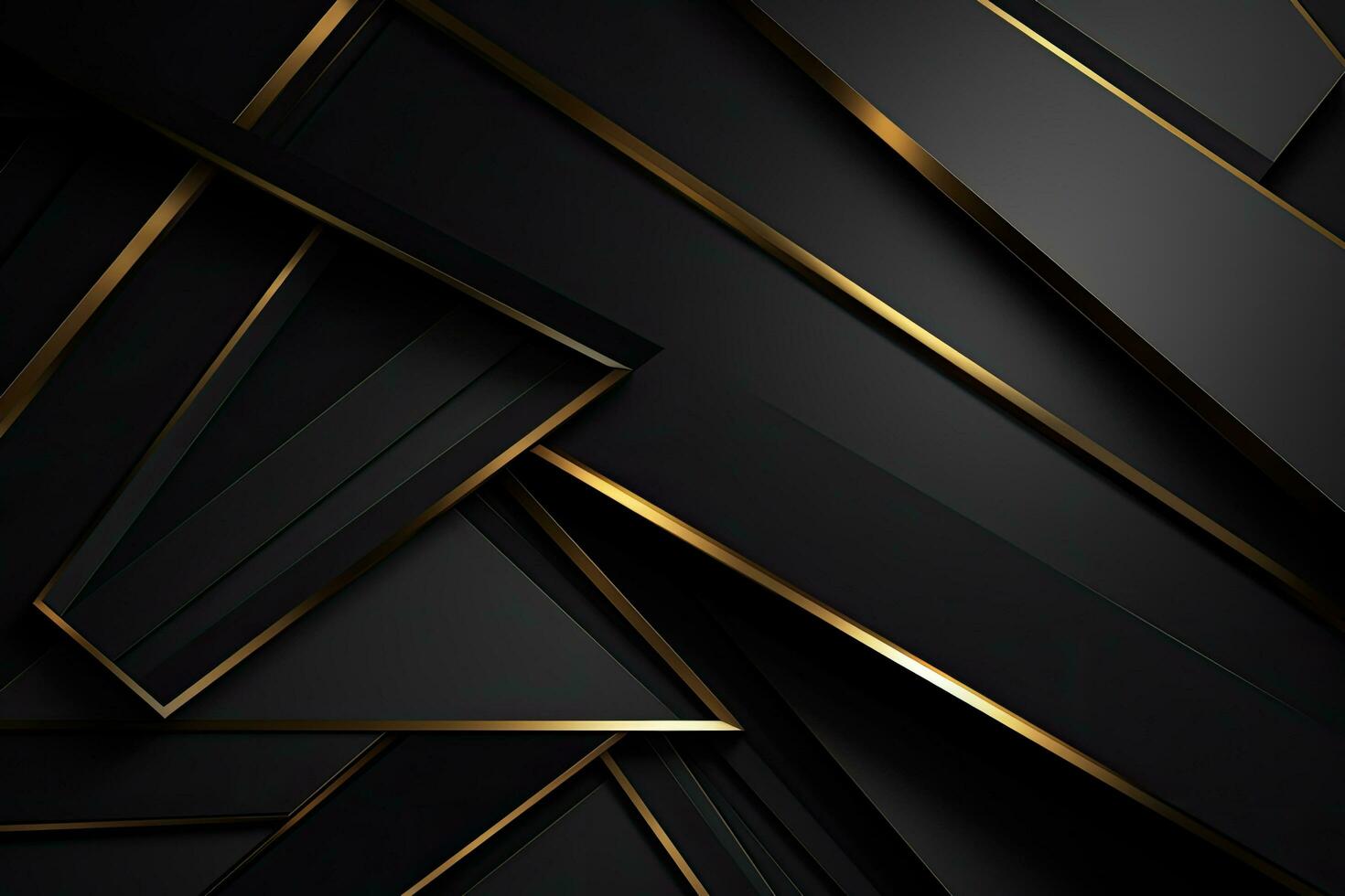 lujo negro y dorado resumen antecedentes. gráfico concepto para tu diseño, lujo resumen negro metal antecedentes con dorado ligero líneas. oscuro 3d geométrico textura, ai generado foto