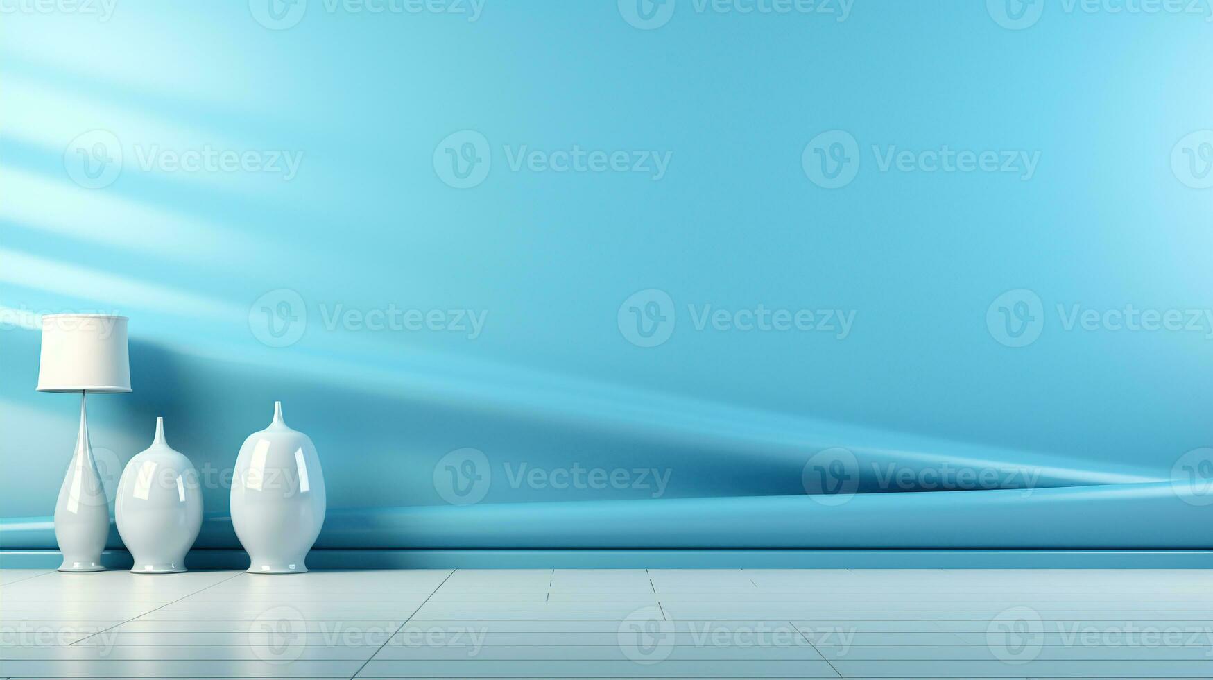 Pot of flowers on a minimalistic blue background. Created with Generative AI photo