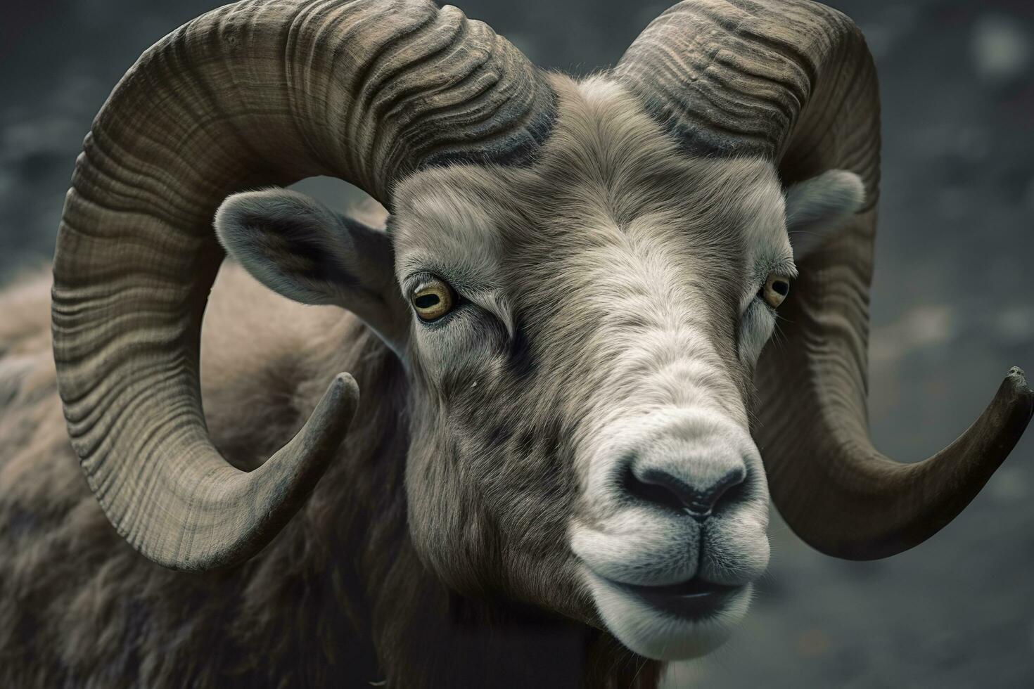 Close up of curious ram. Generative AI photo