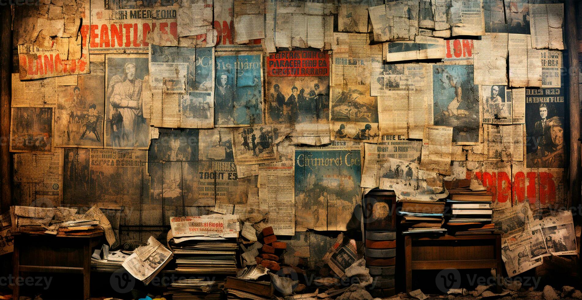 Torn old newspaper background - AI generated image photo