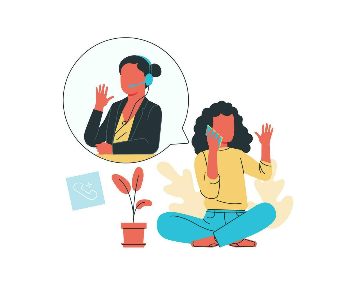 Vector illustration of a woman talking on the phone. Flat style.