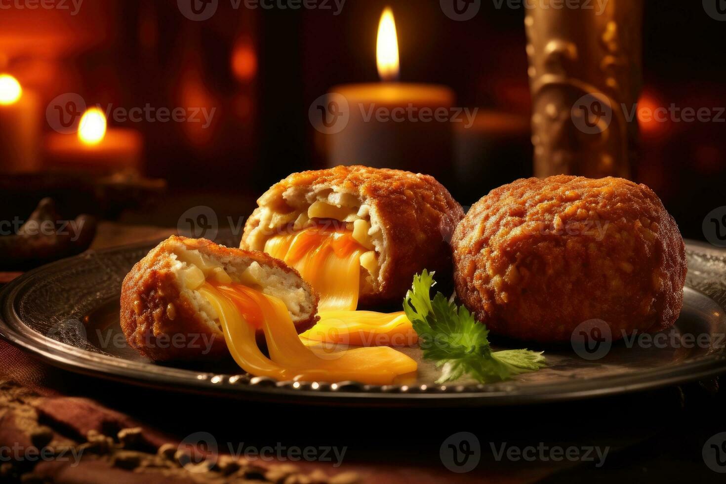 photos of cheesy beef rissole in indoor photo studio AI Generated