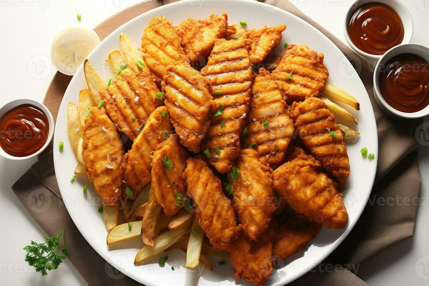 photos of chicken tenders in indoor photo studio AI Generated