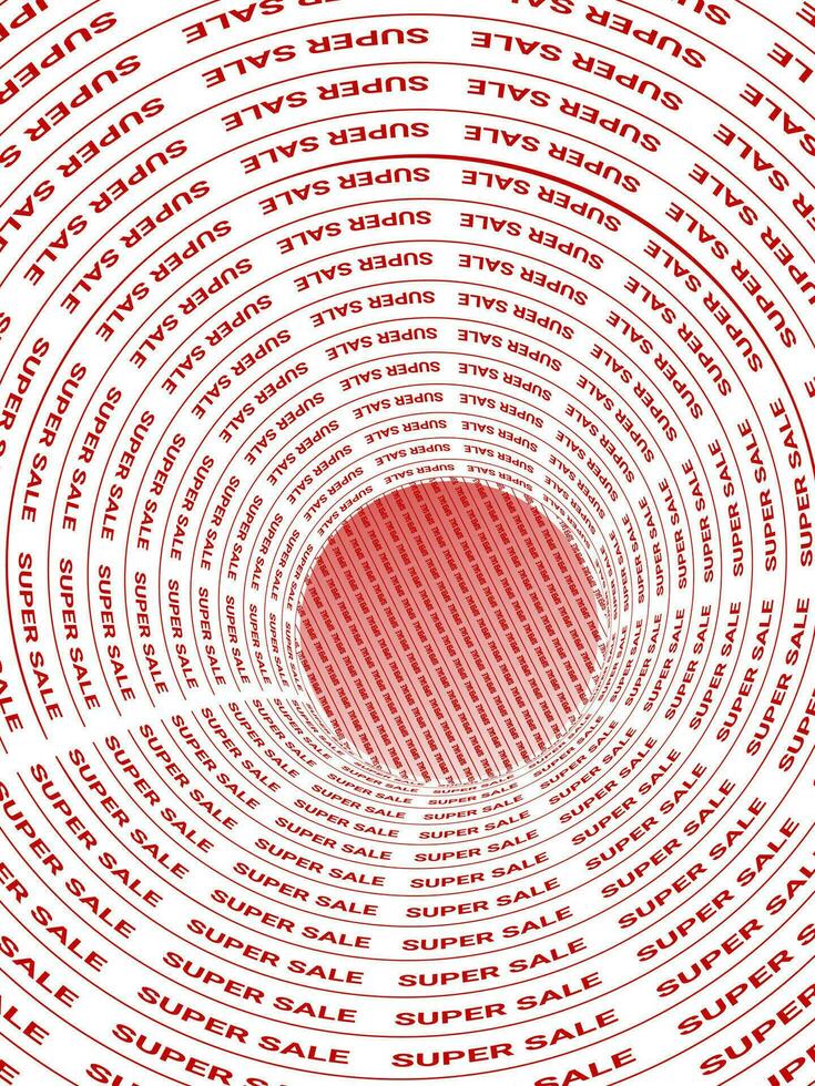 Funnel made of text. Shape sale poster. Low price, discounts. 3D shape, spiral text, poster. vector