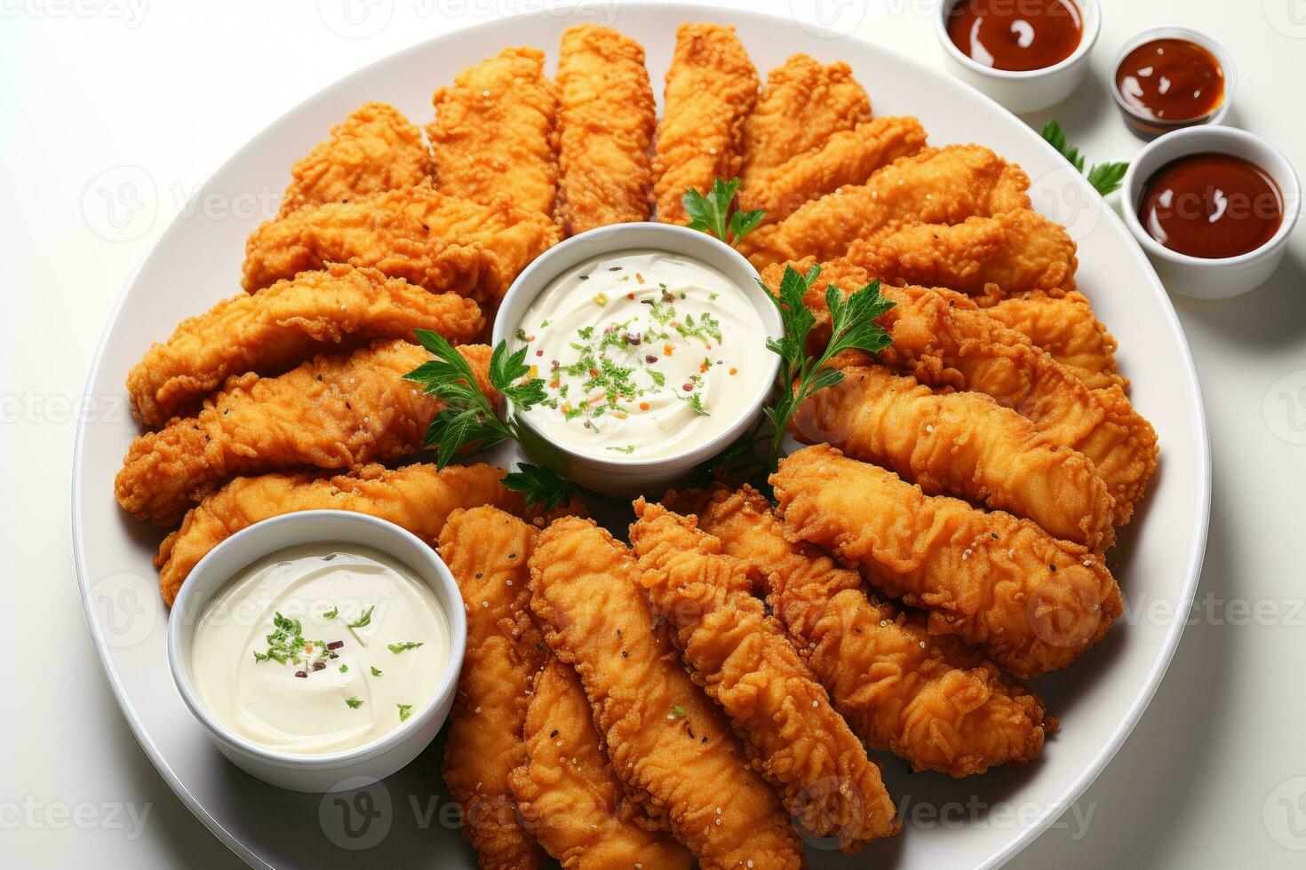 photos of chicken tenders in indoor photo studio AI Generated
