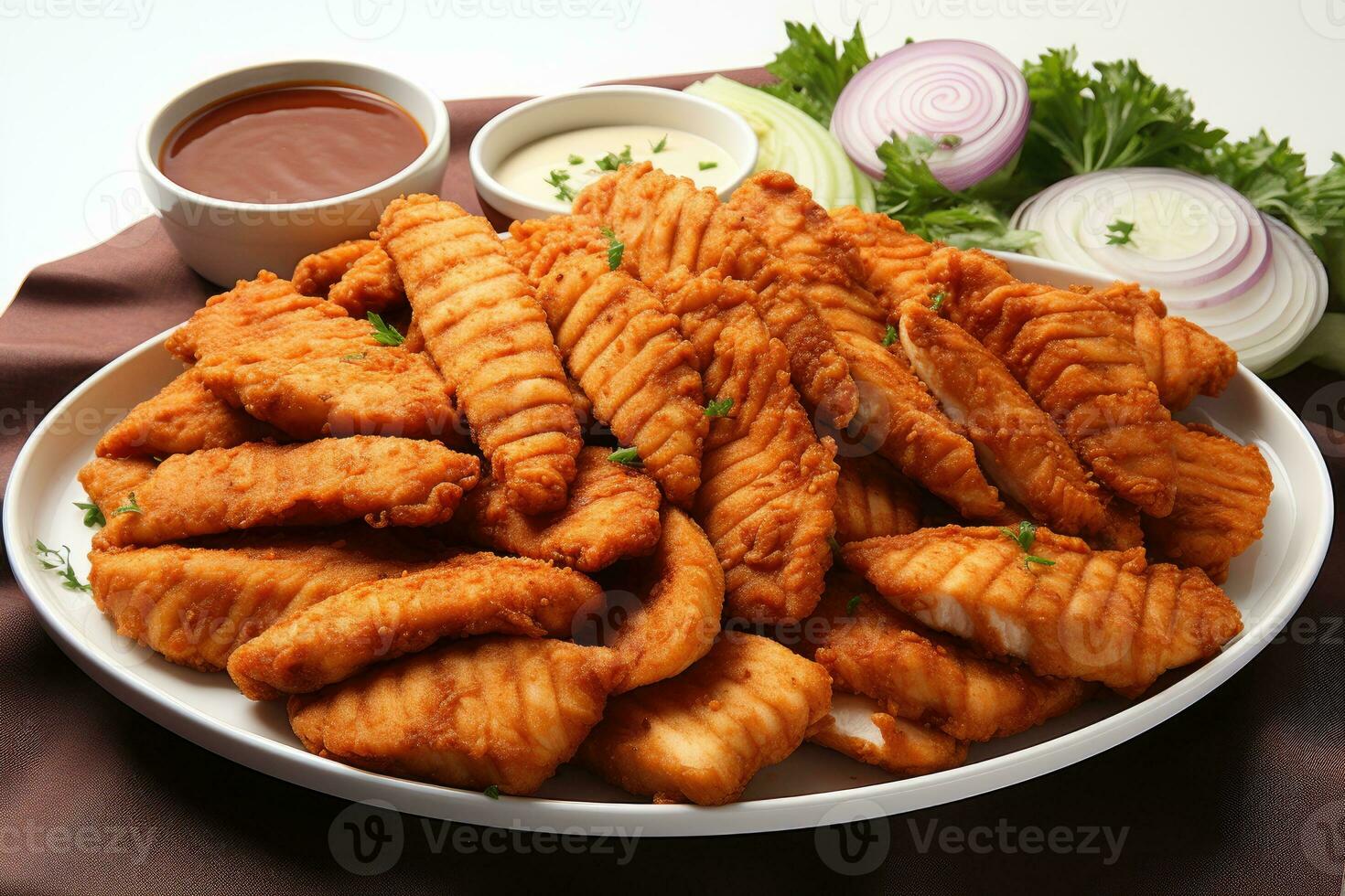 photos of chicken tenders in indoor photo studio AI Generated