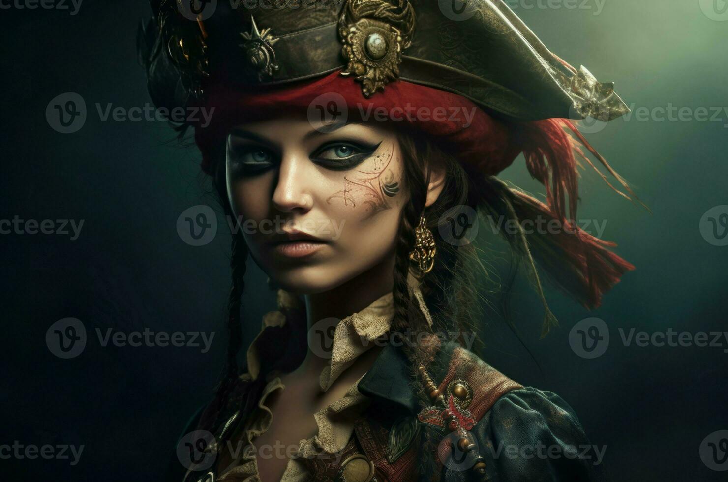 Pirate queen portrait tattooed. Generate Ai photo
