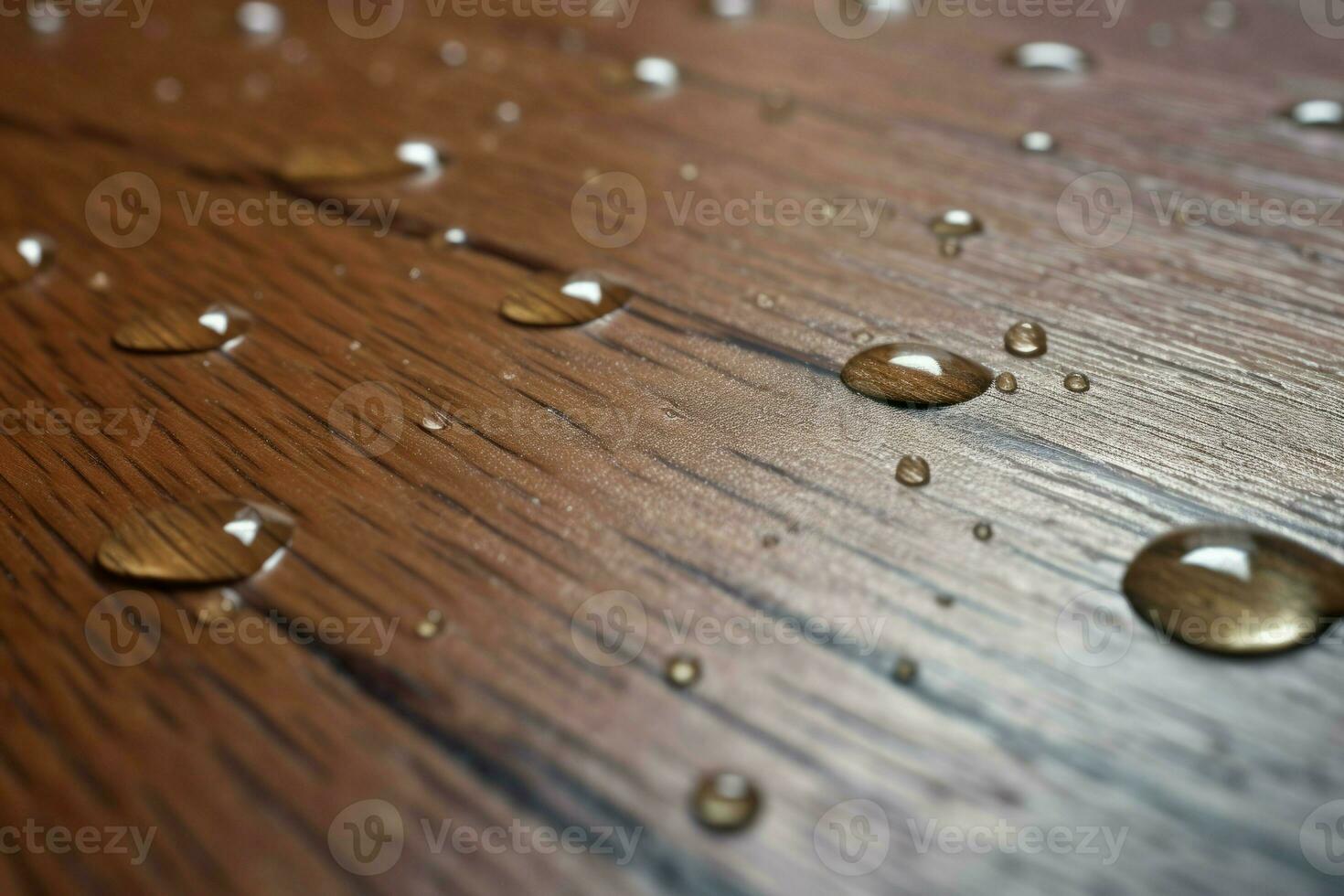 mojado gotas en de madera piso agua resistencia. generar ai foto