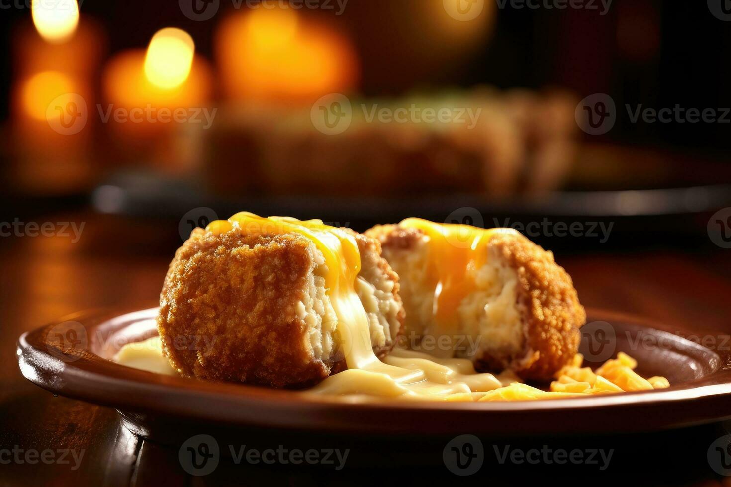 photos of cheesy beef rissole in indoor photo studio AI Generated