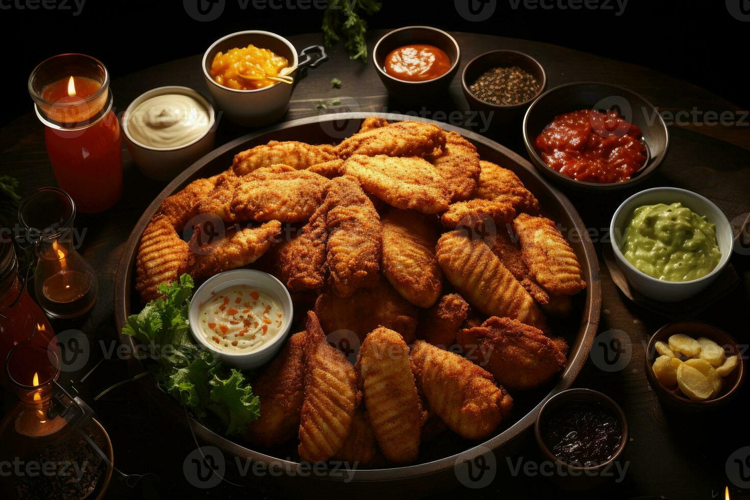 photos of chicken tenders in indoor photo studio AI Generated