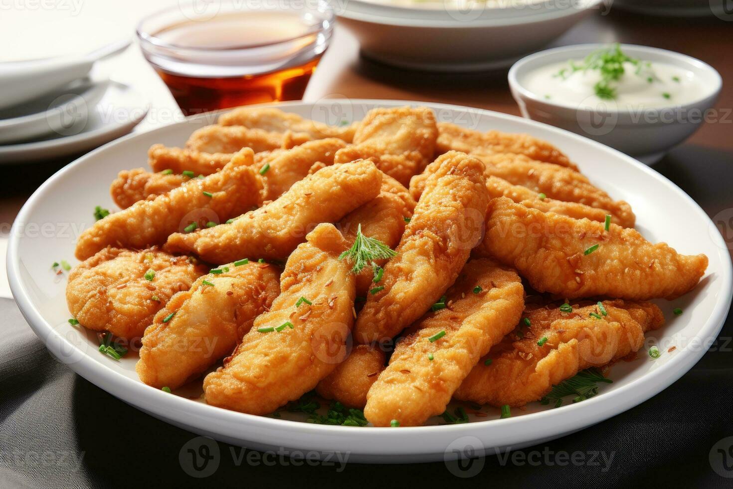 photos of chicken tenders in indoor photo studio AI Generated