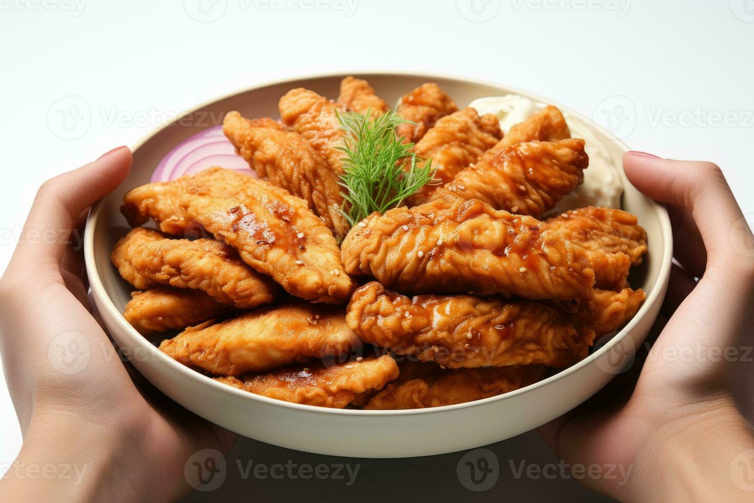 photos of chicken tenders in indoor photo studio AI Generated