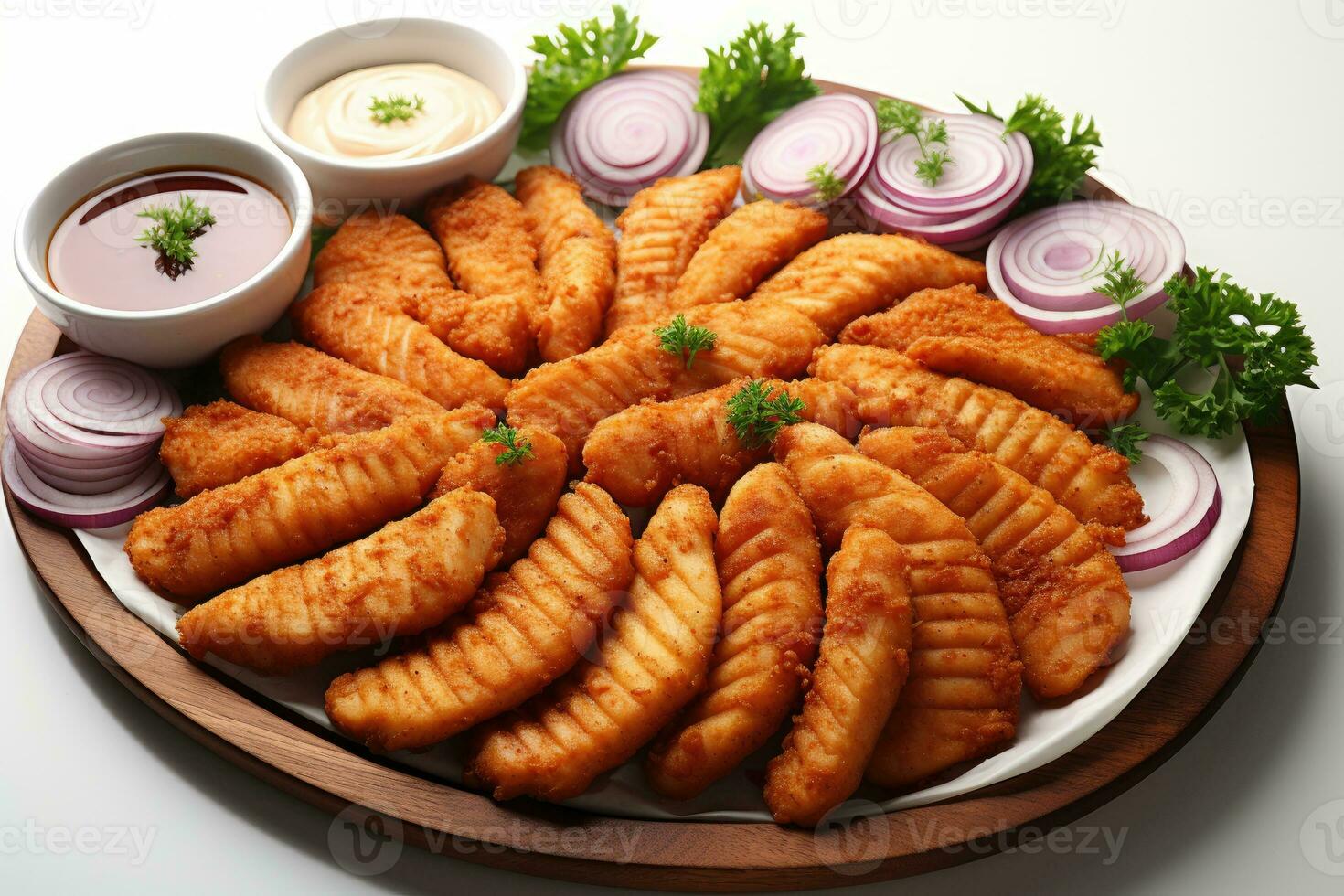 photos of chicken tenders in indoor photo studio AI Generated