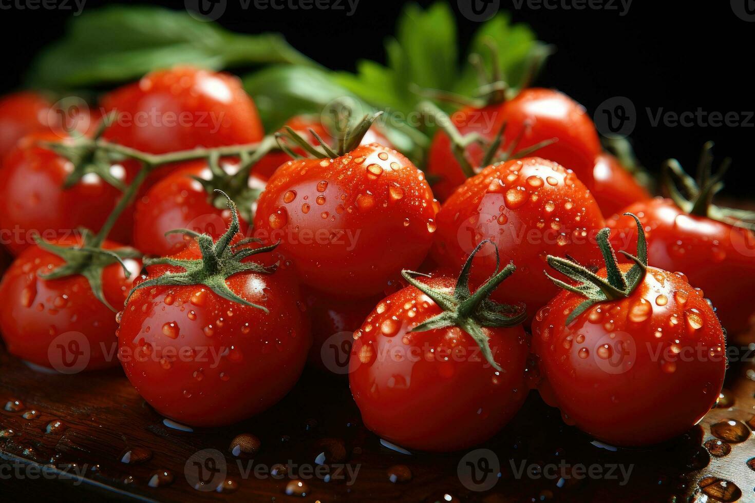 photos of cherry tomatoes in indoor photo studio AI Generated