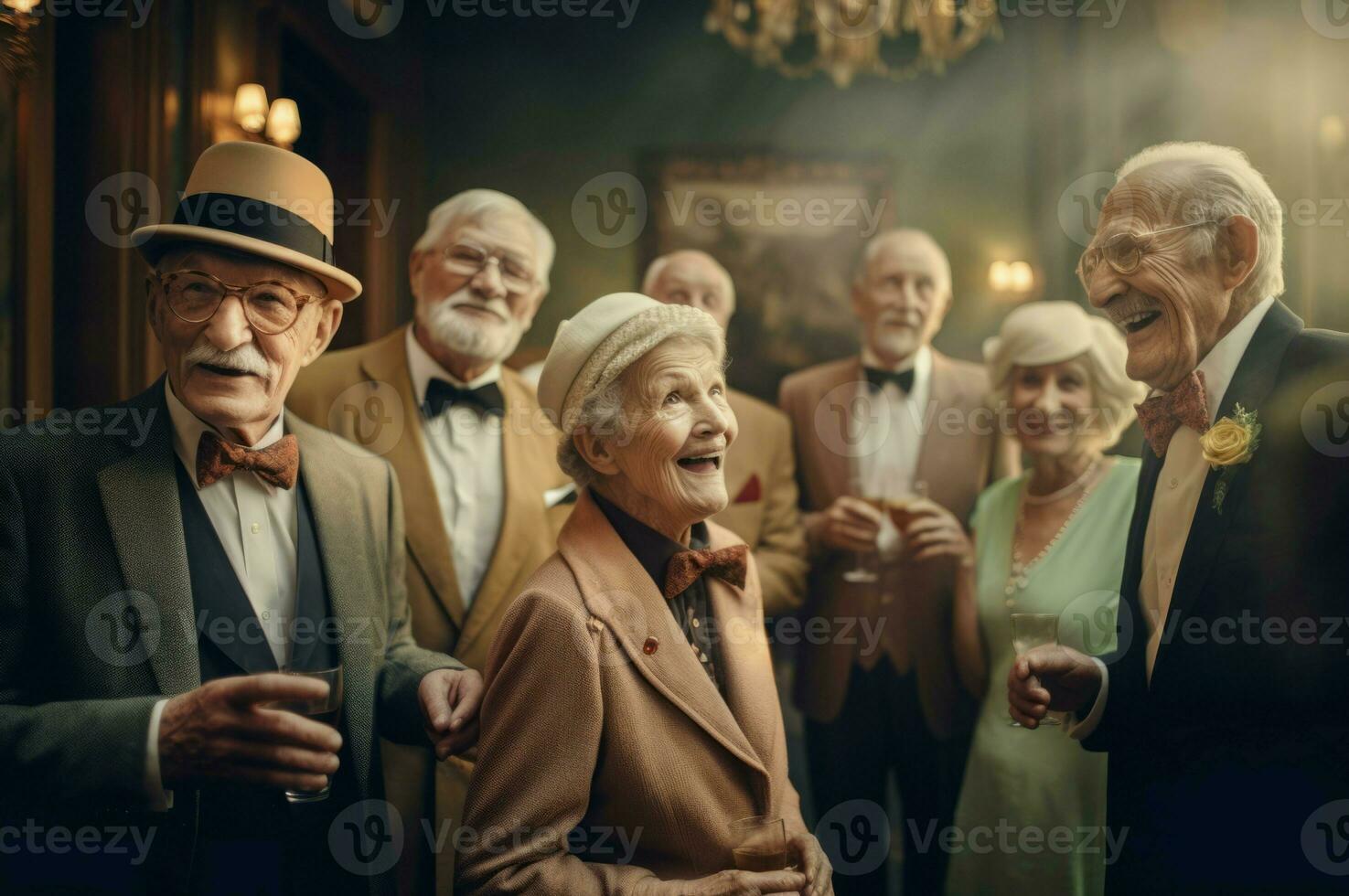 Group old elderly party. Generate Ai photo