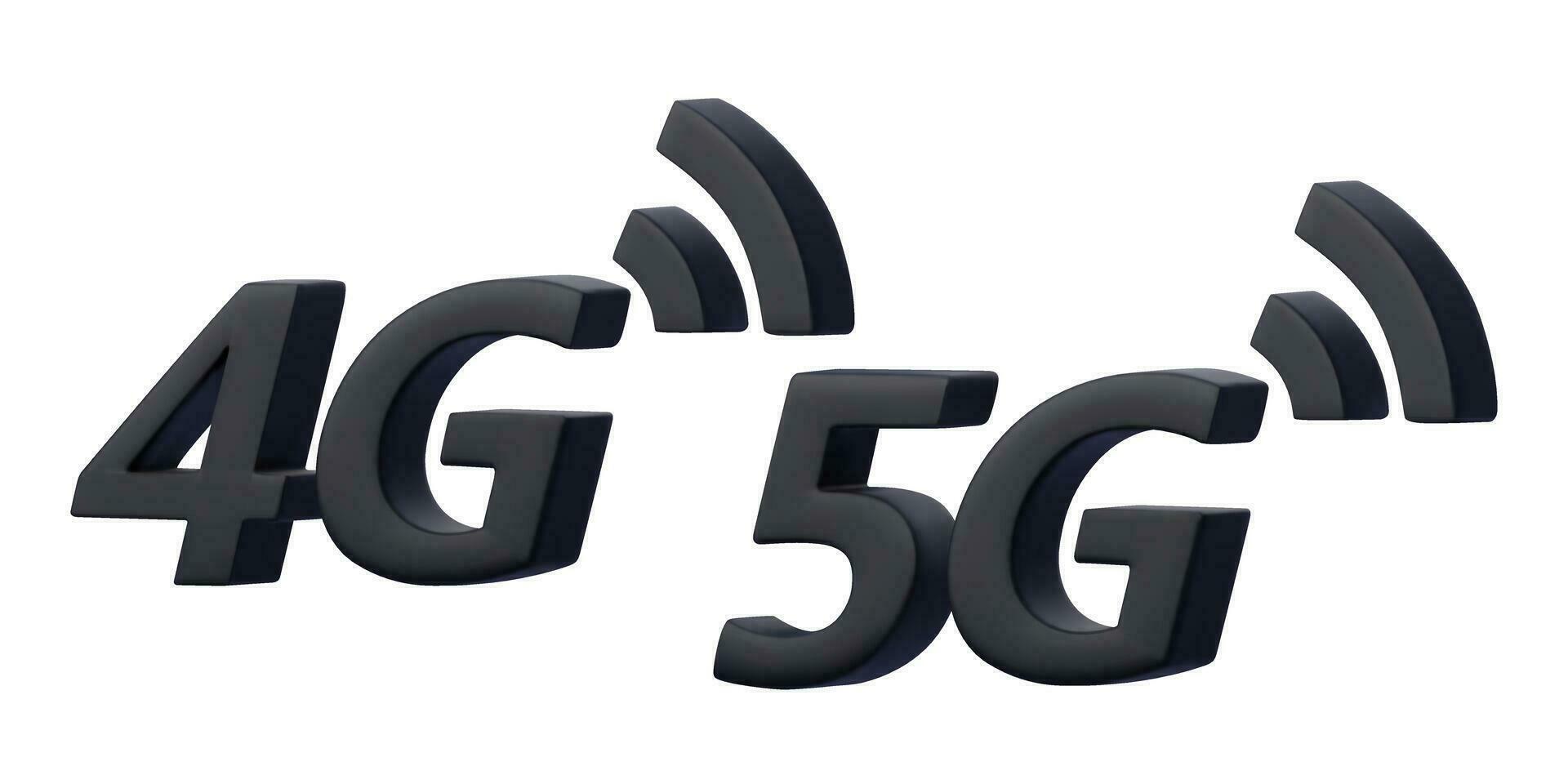 3D render of 4G, 5G signs, cellular high speed data wireless connection. Realistic 3d vector Illustrations on white background