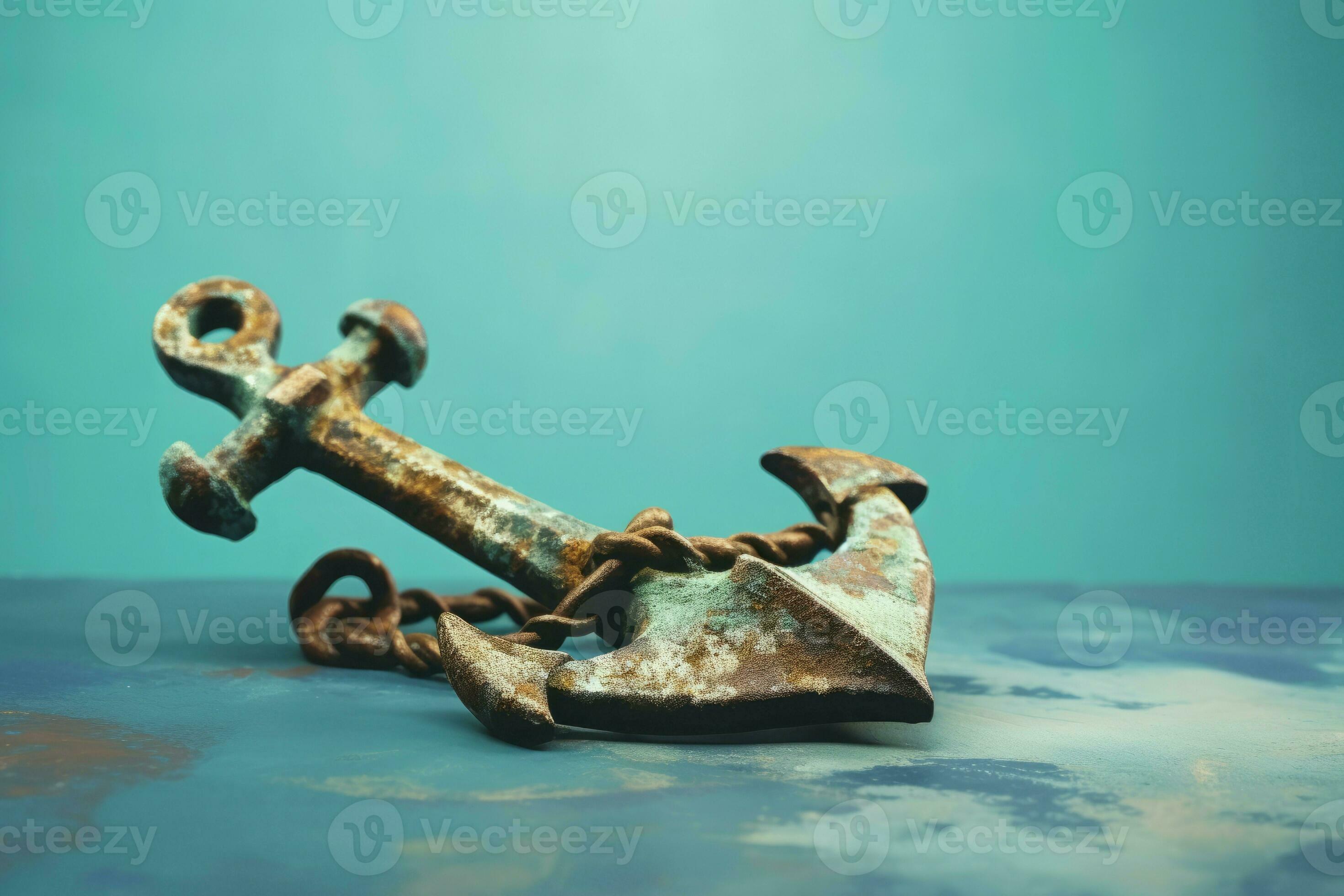 Old boat anchor on blue backdrop. Generate ai 33693665 Stock Photo at  Vecteezy