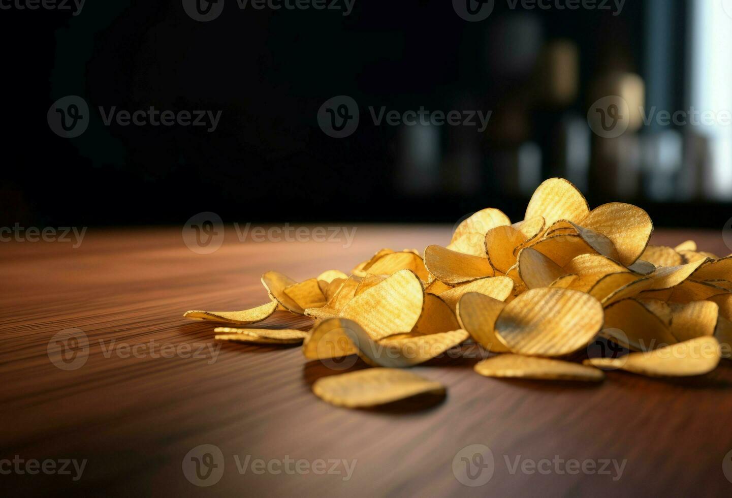 Chips potato on table closeup photo. Generate ai photo