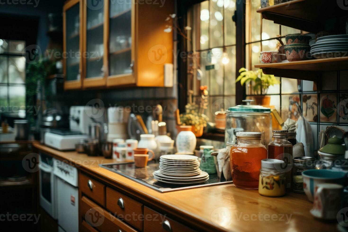 acogedor tarde situación en el cocina ai generado foto