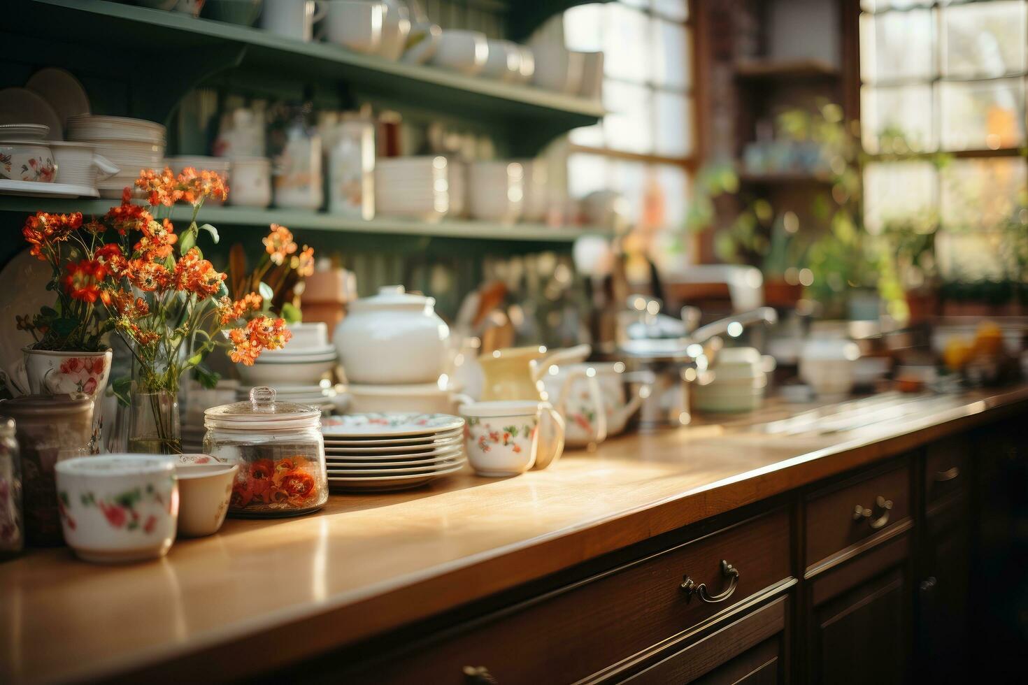 acogedor tarde situación en el cocina ai generado foto