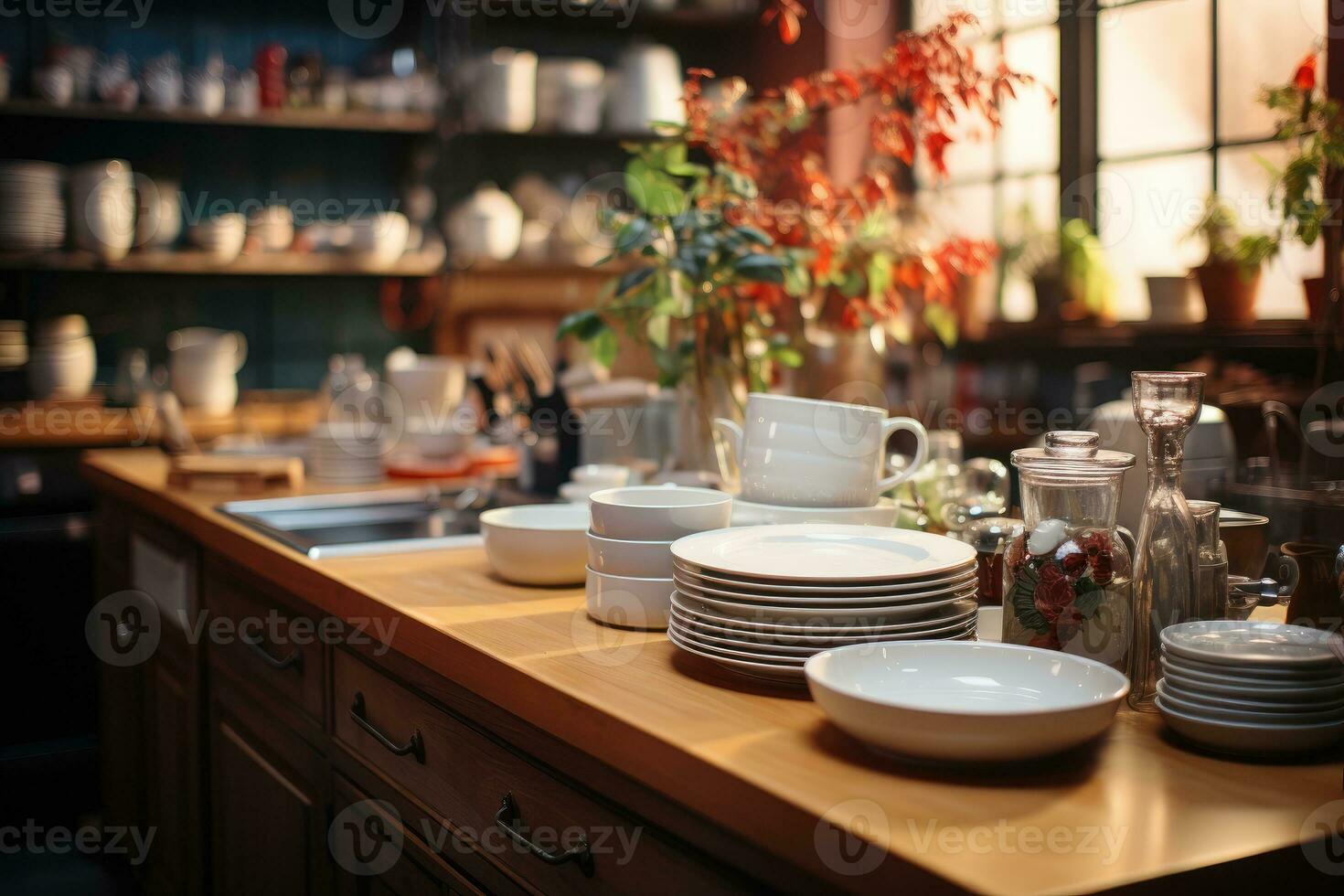 cozy morning situation in the kitchen AI Generated photo
