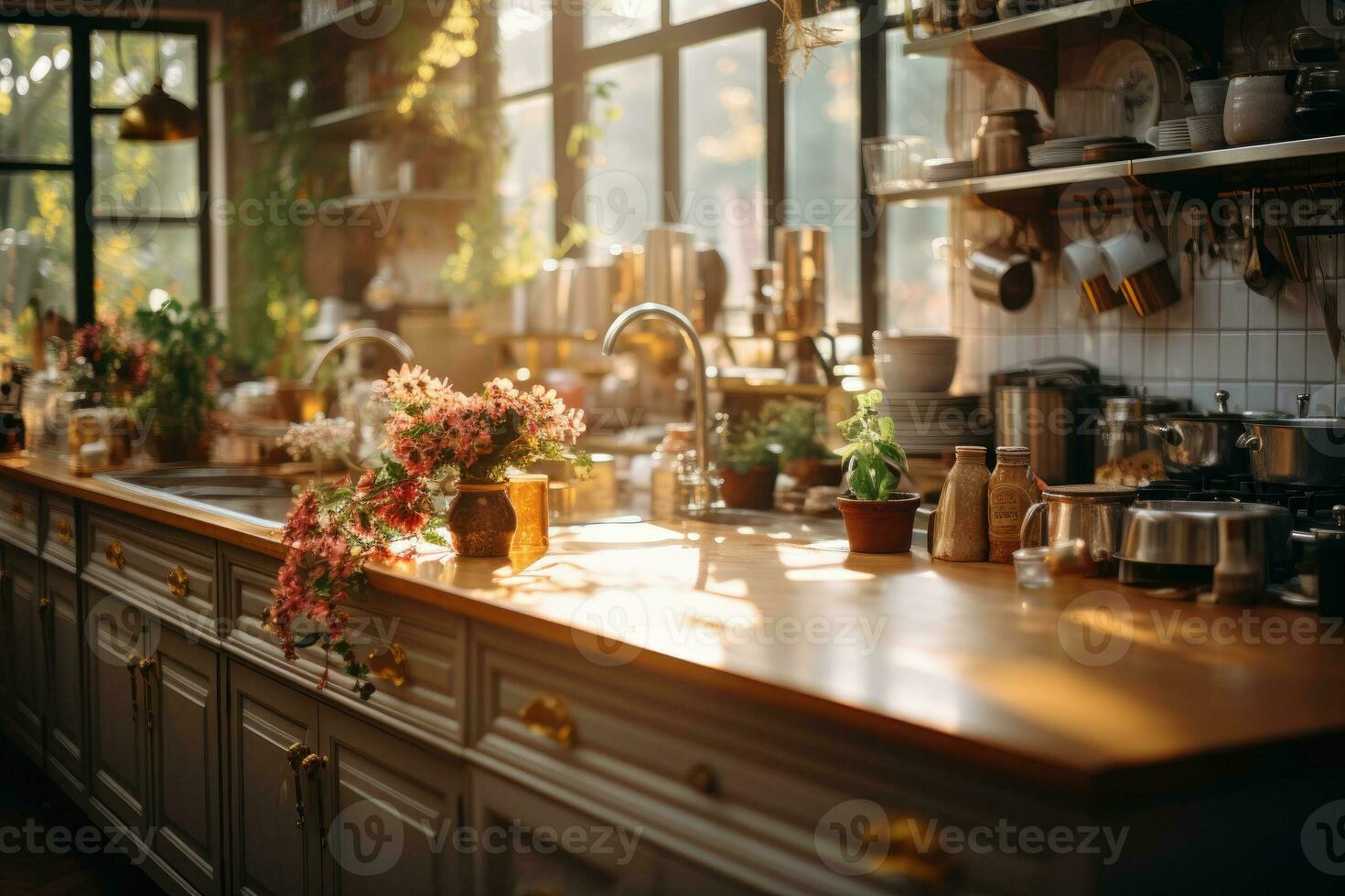 acogedor Mañana situación en el cocina ai generado foto