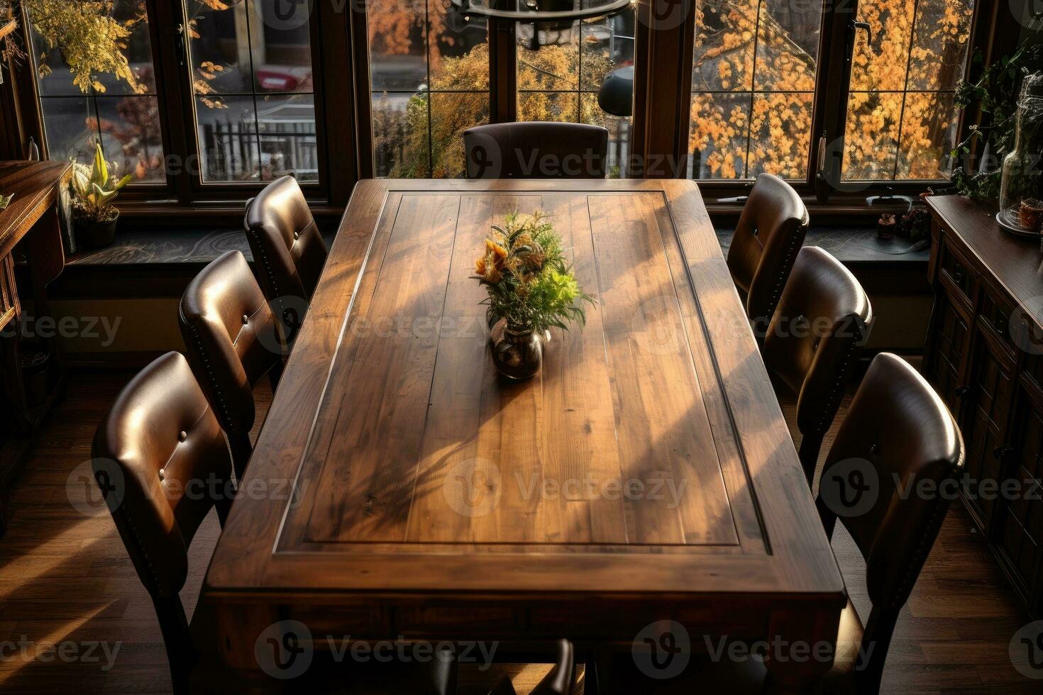 top view photos of table set in dining room AI Generated