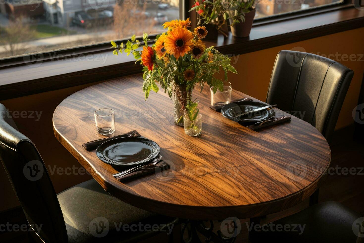 top view photos of table set in dining room AI Generated