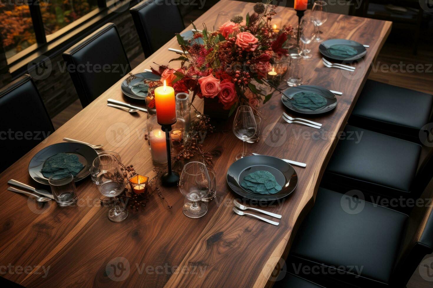 top view photos of table set in dining room AI Generated