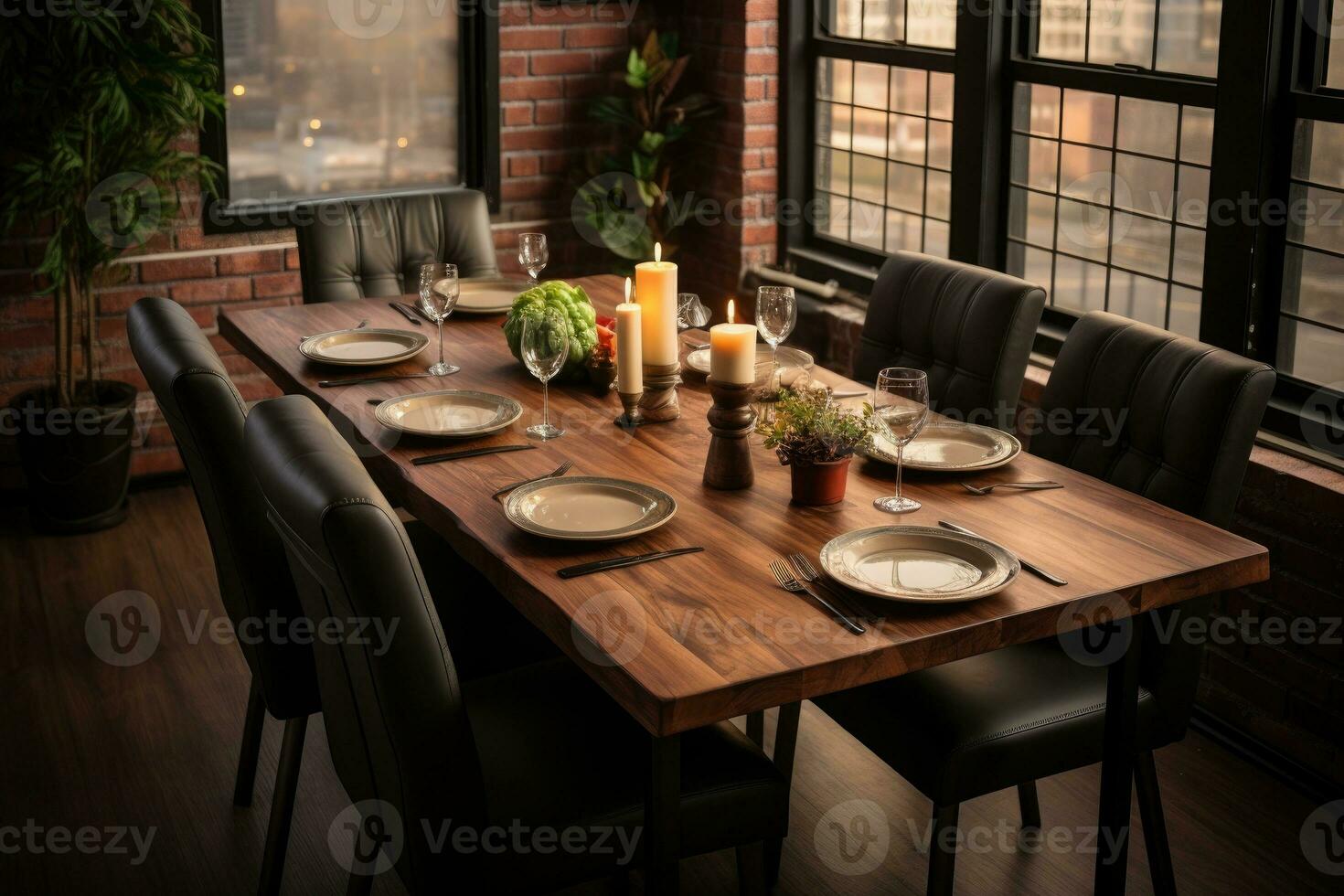 top view photos of table set in dining room AI Generated