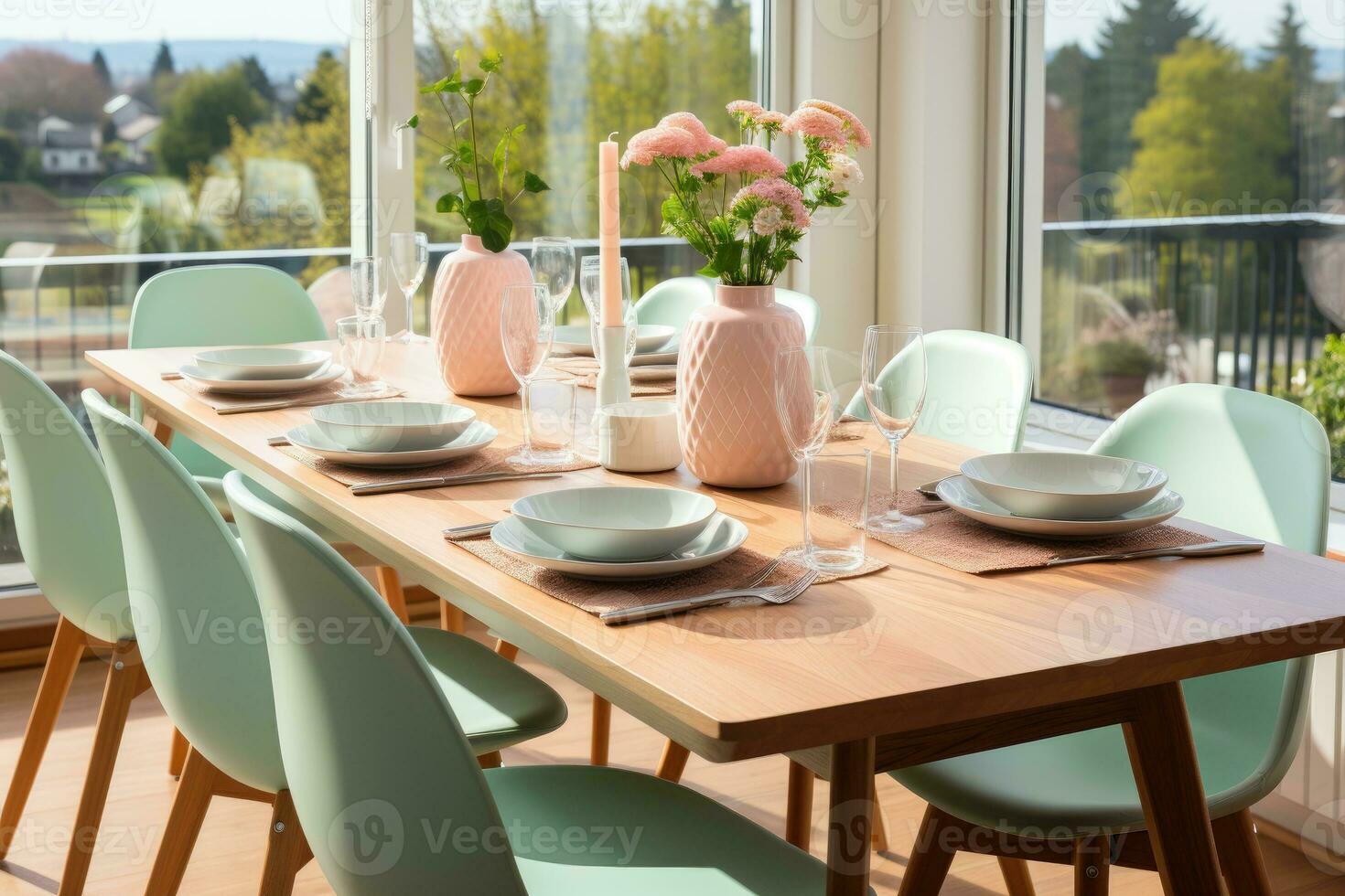top view photos of table set in dining room AI Generated