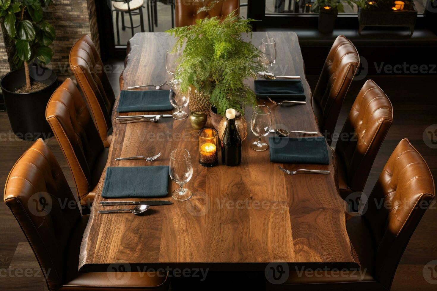 top view photos of table set in dining room AI Generated