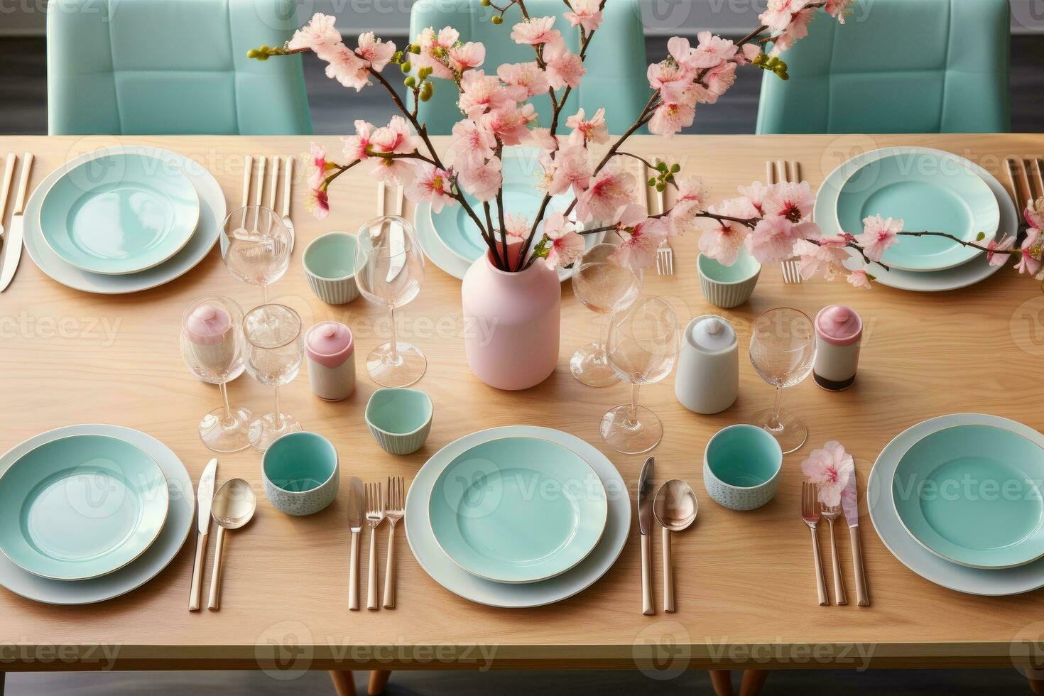 top view photos of table set in dining room AI Generated