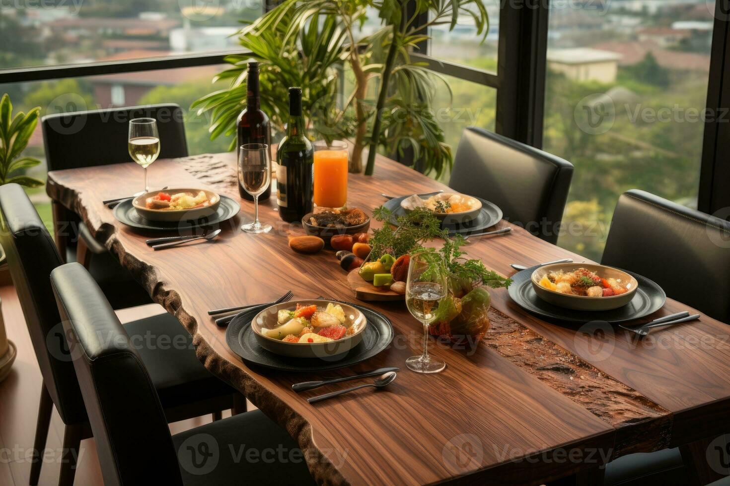 top view photos of table set in dining room AI Generated