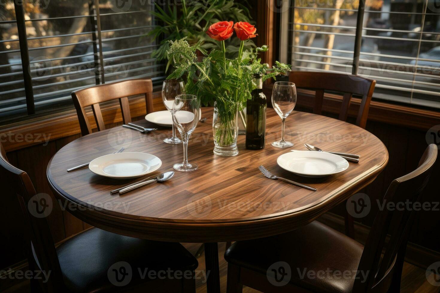 top view photos of table set in dining room AI Generated