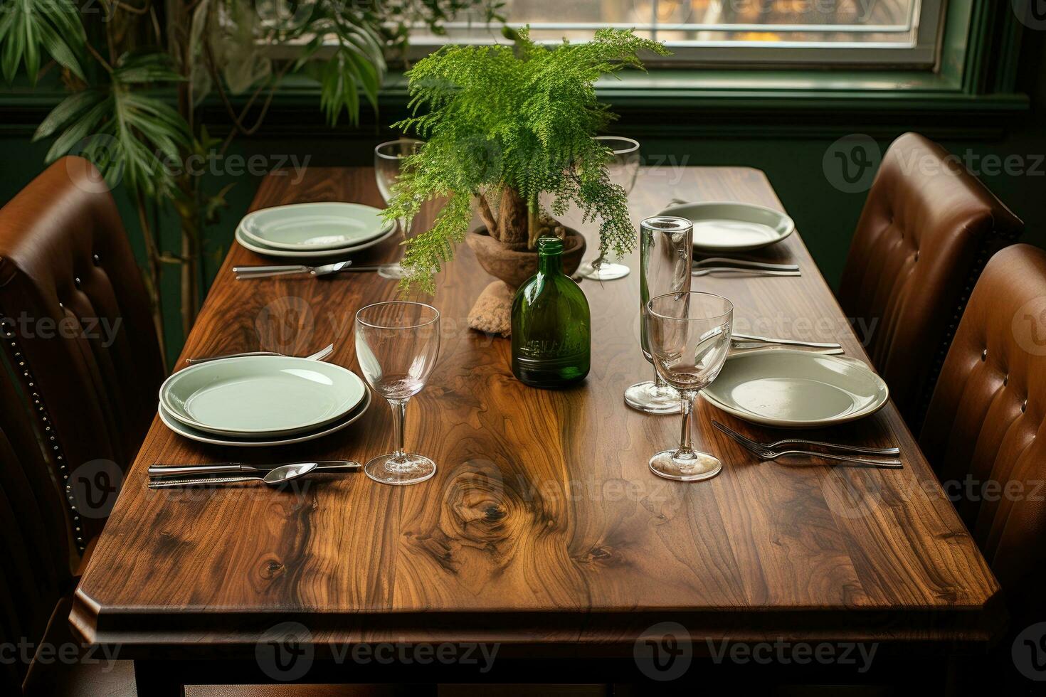 top view photos of table set in dining room AI Generated