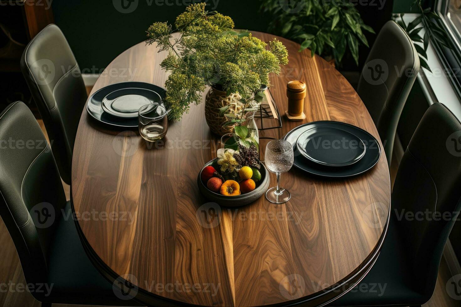 top view photos of table set in dining room AI Generated