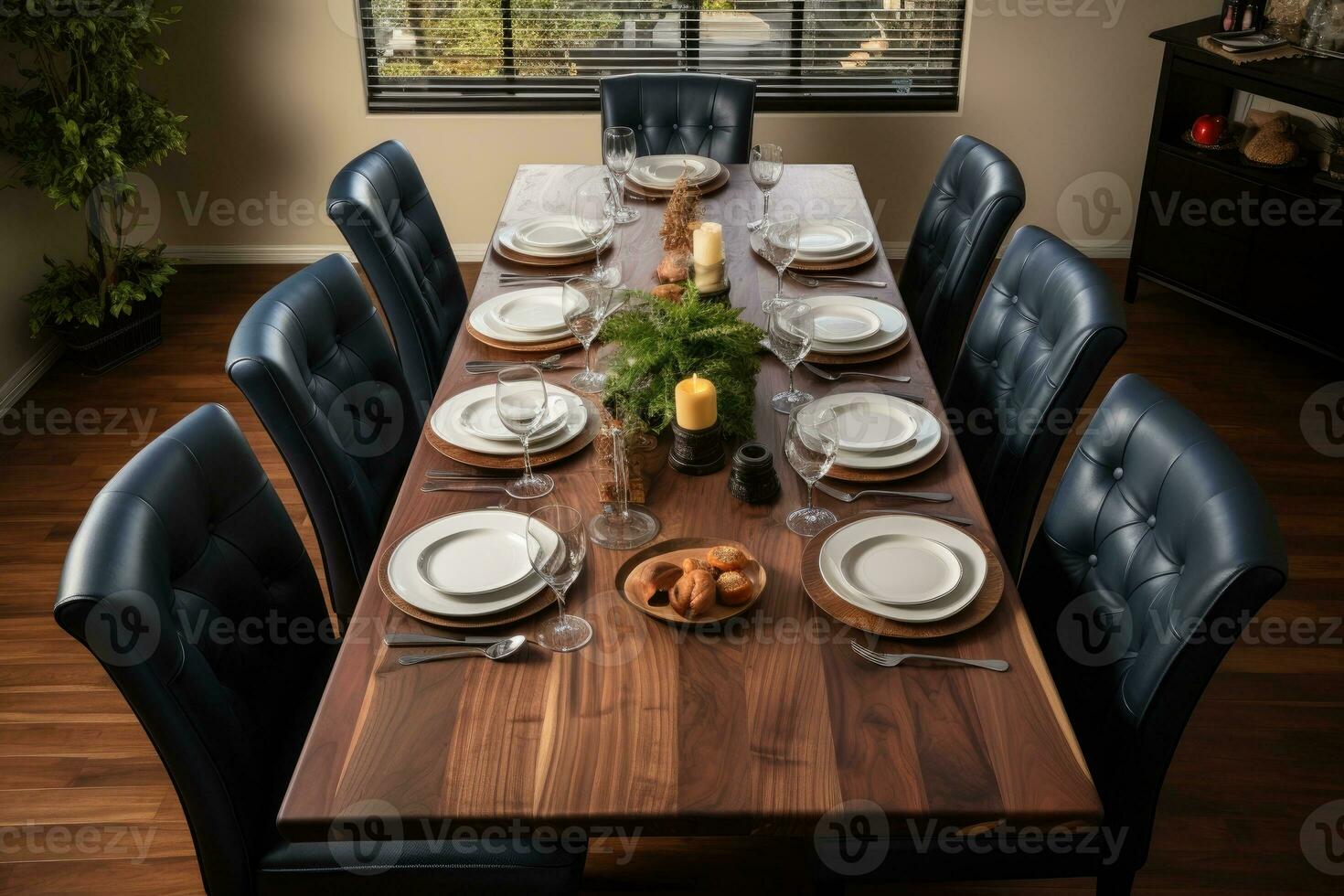 top view photos of table set in dining room AI Generated
