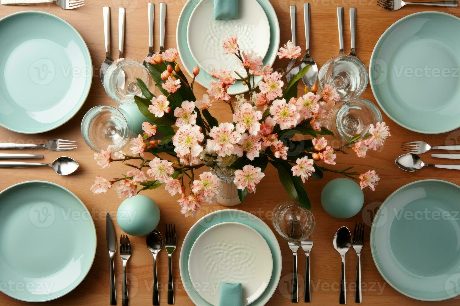 top view photos of table set in dining room AI Generated