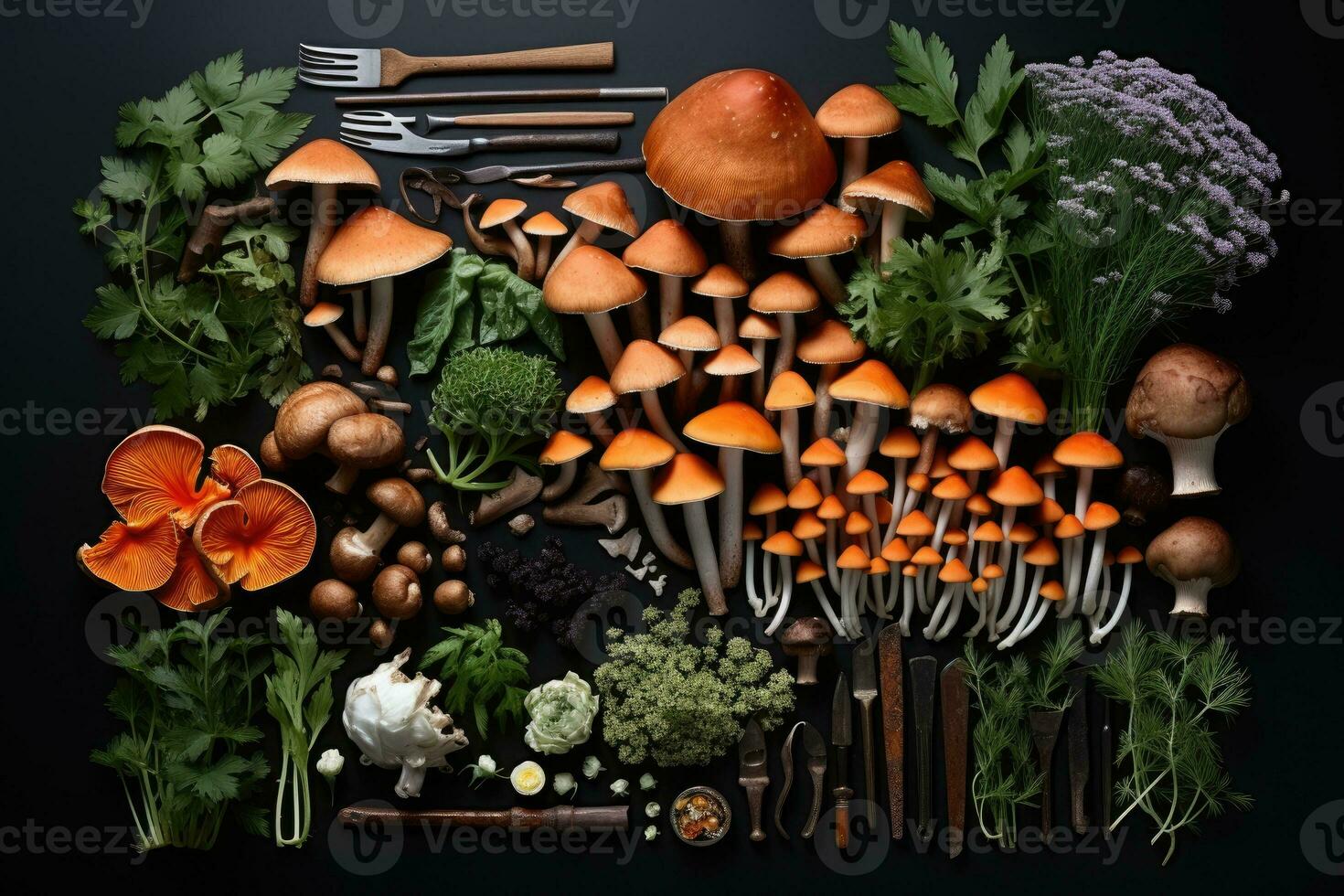 assortment various kinds of mushrooms AI Generated photo