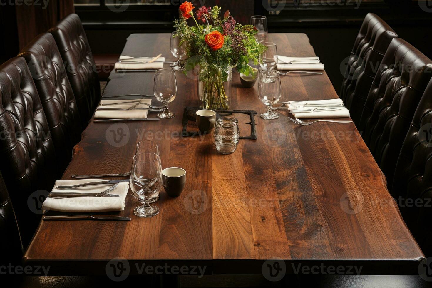 top view photos of table set in dining room AI Generated