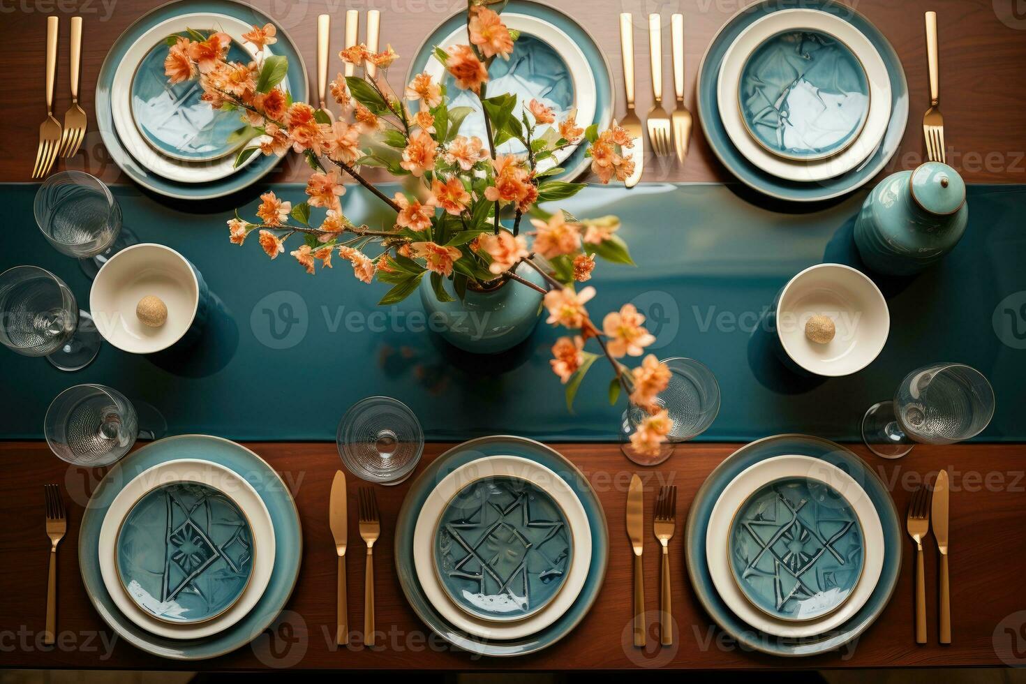 top view photos of table set in dining room AI Generated
