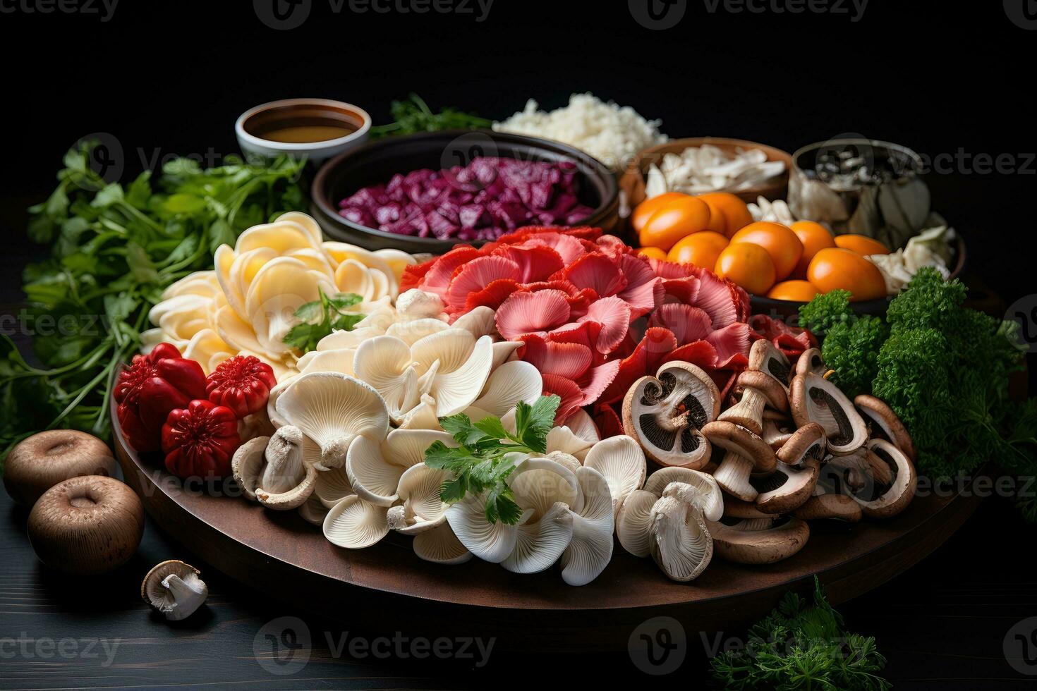 assortment various kinds of mushrooms AI Generated photo
