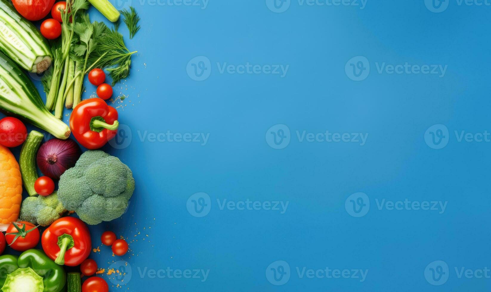 Top view vegetables on deep blue background. AI Generative photo