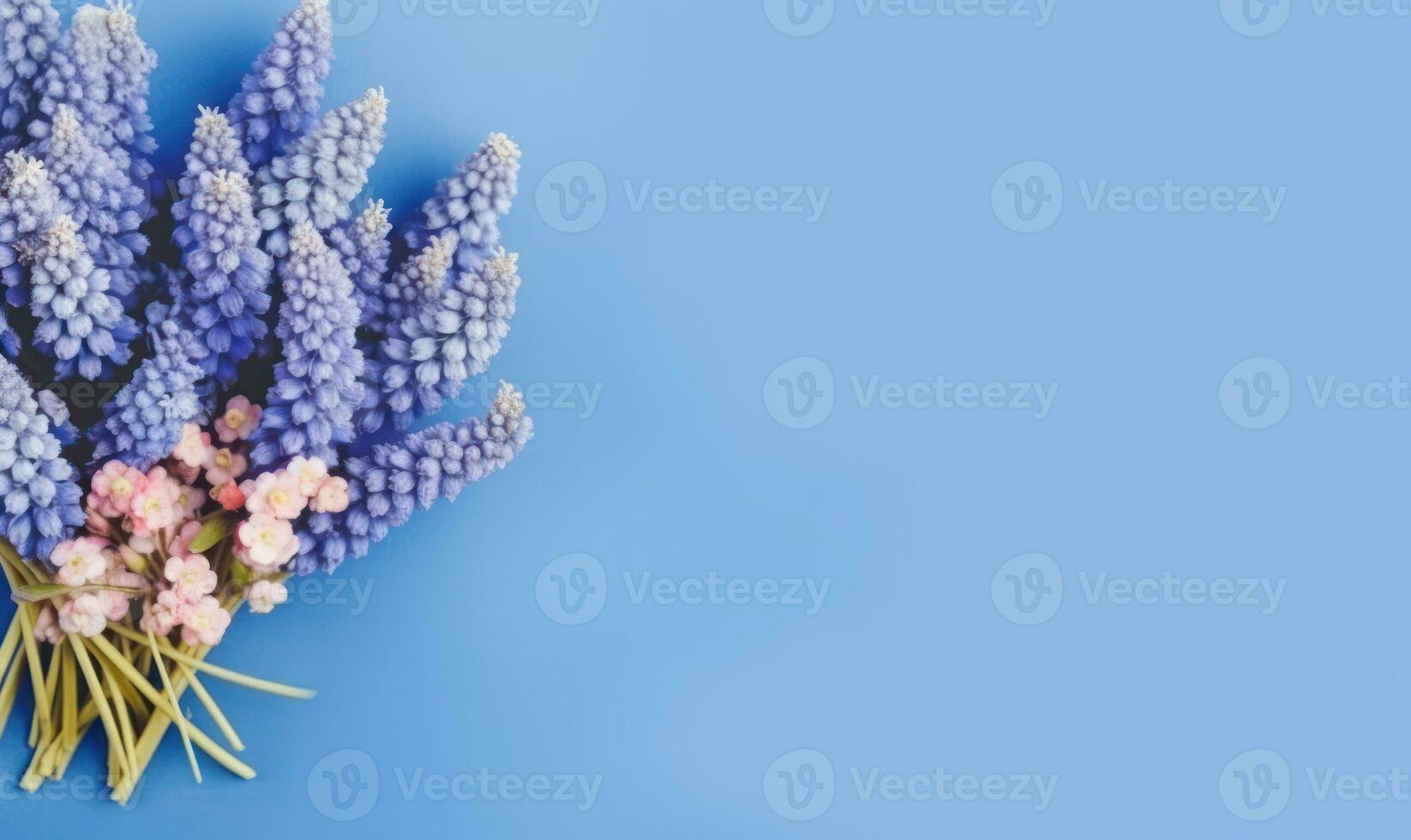 Vibrant bunch purple hyacinths against a vivid blue backdrop. AI Generative photo