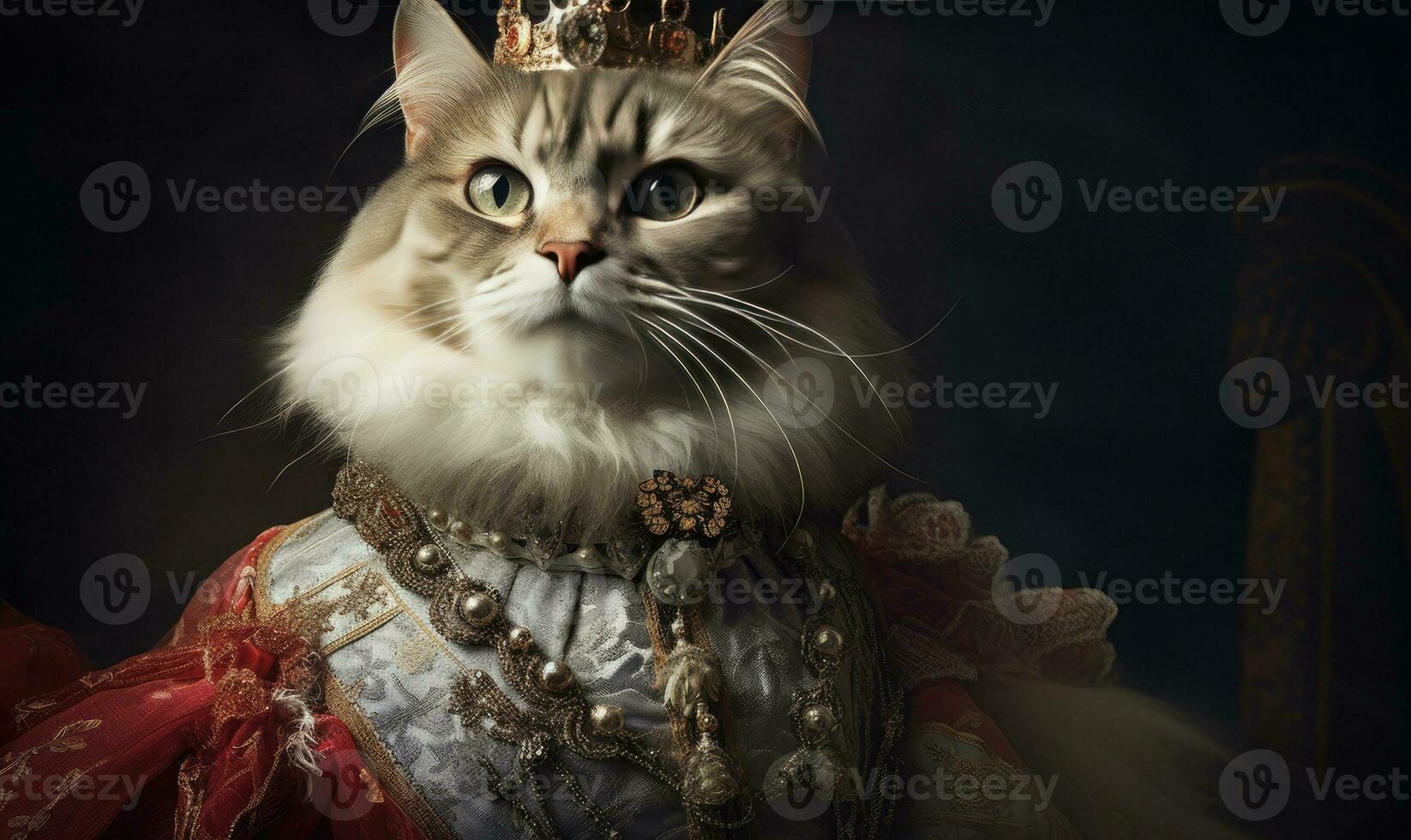 Whimsical image of a cat in royal attire. AI Generative photo