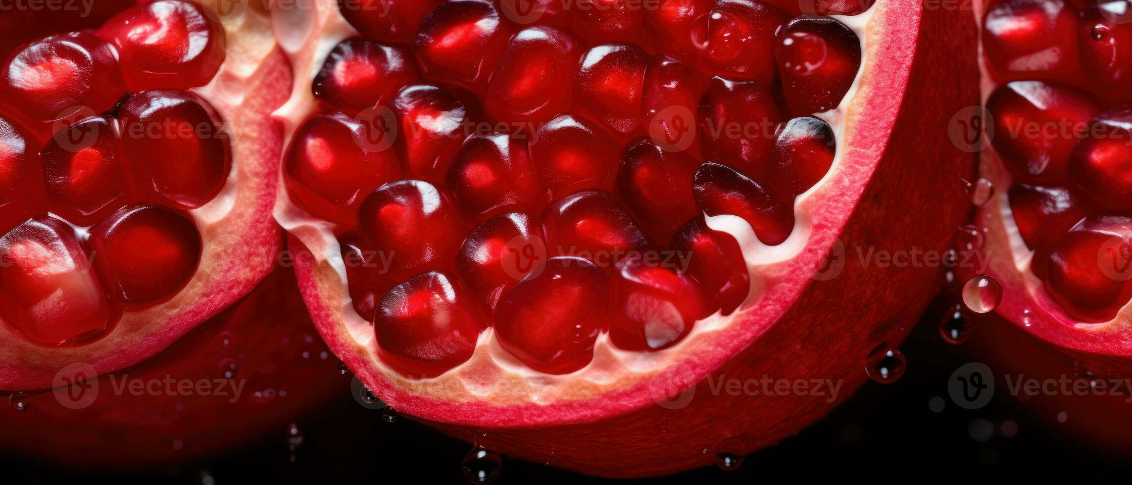 Crimson pomegranate seeds captured in macro. AI Generative photo