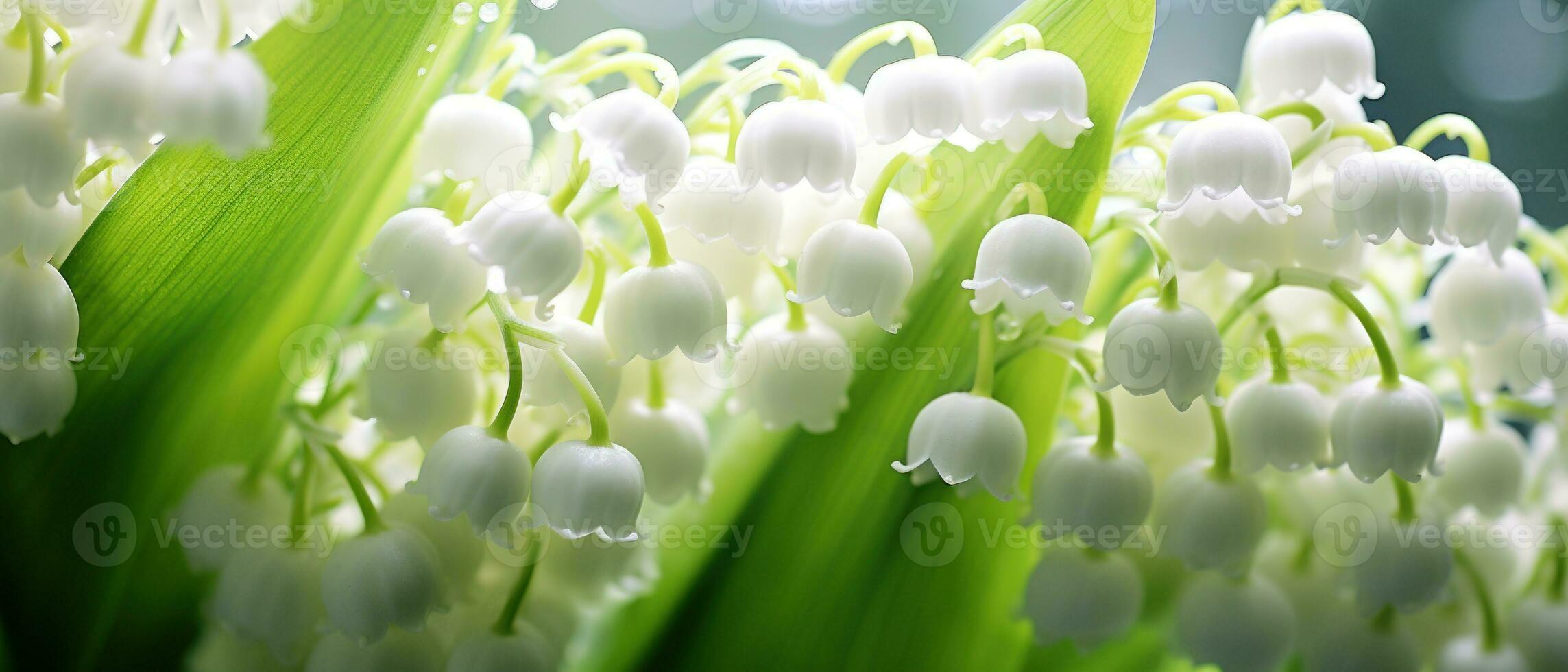 Soft focus macro view of a Lily-of-the-valley bloom. AI Generative photo