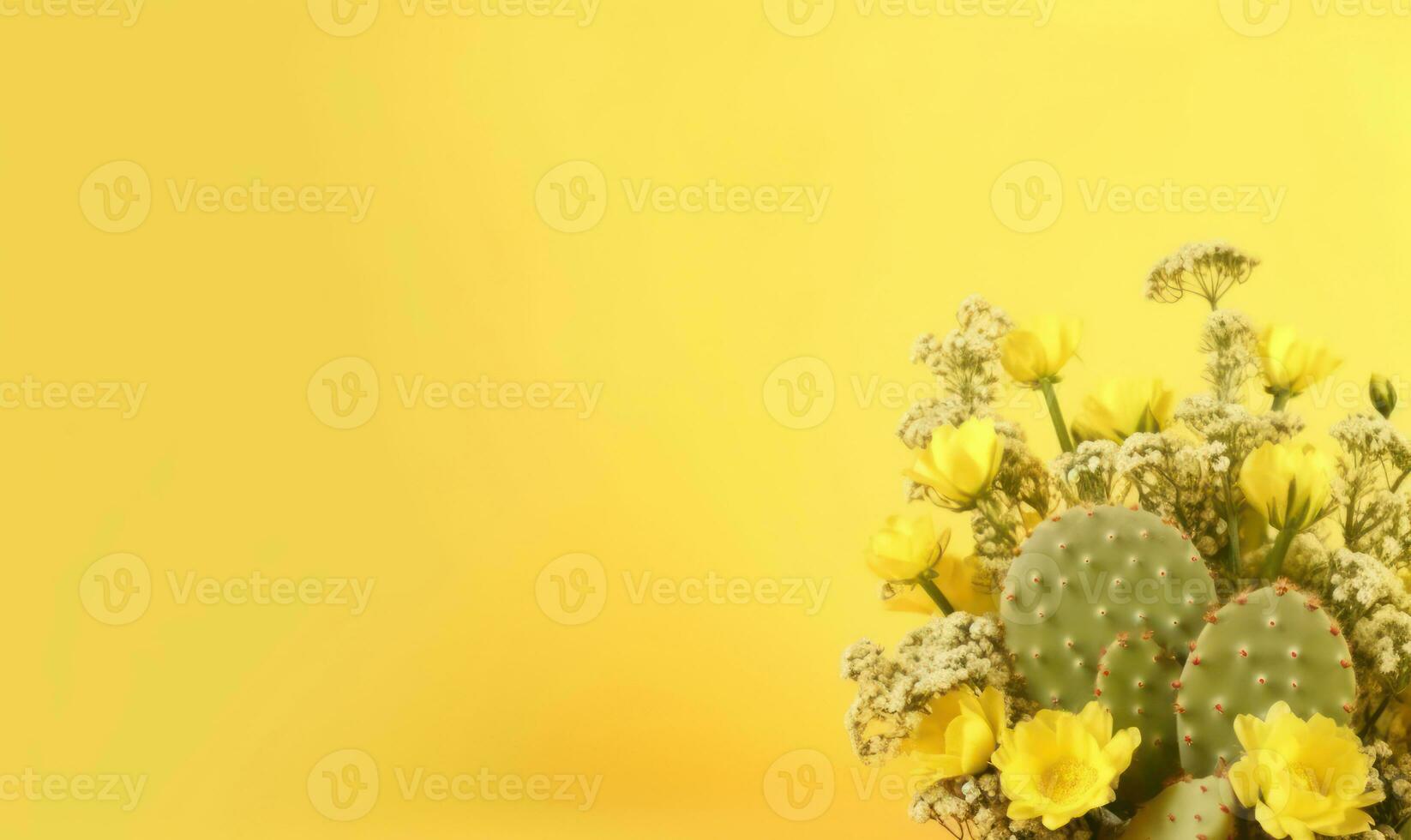 Joyful still life of a lively flower bouquet and cacti. AI Generative photo